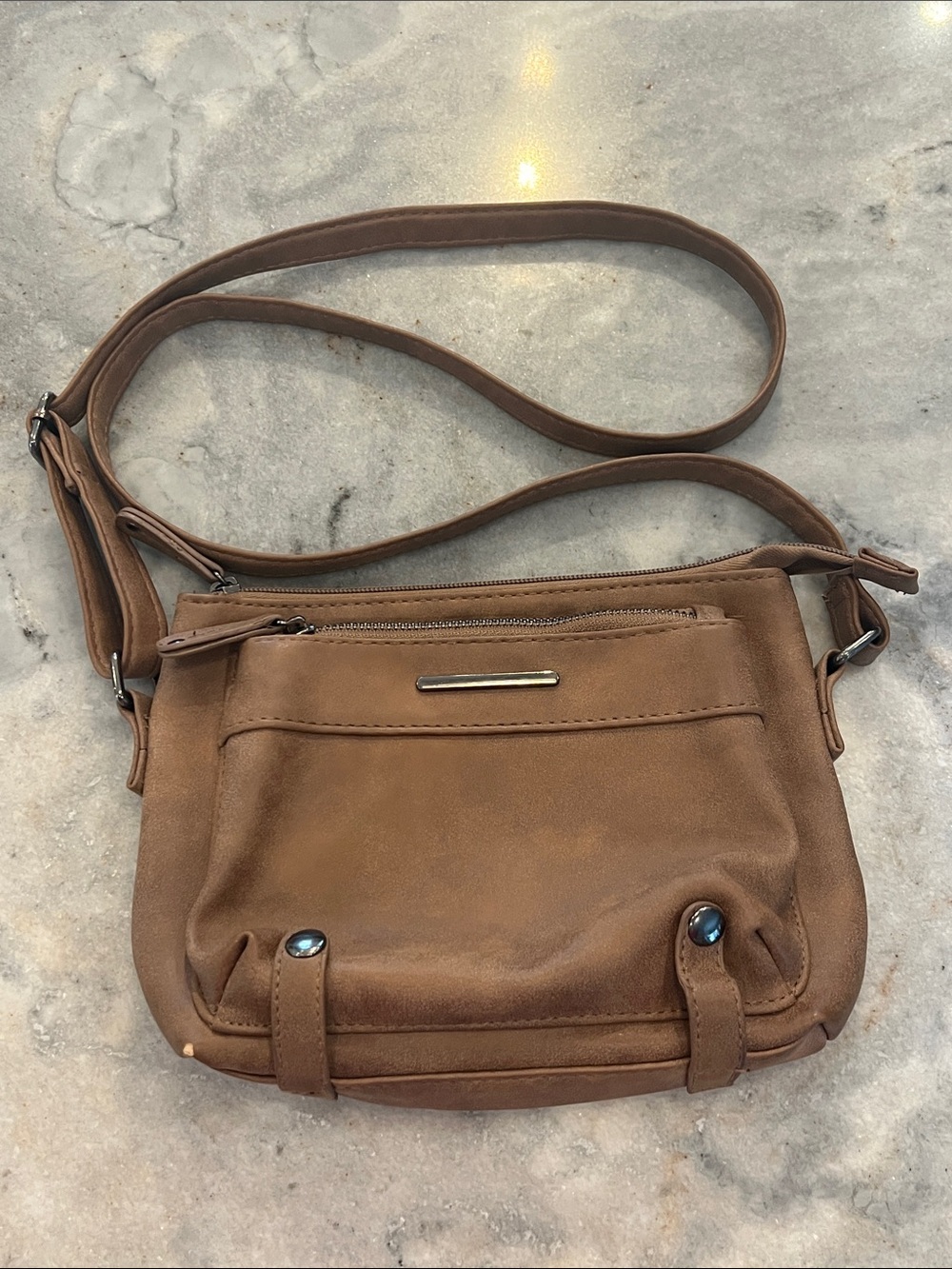 Atmosphere Tan Brown Crossbody Bag with Front Zip Pocket
